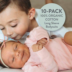 20-Pack Organic Cotton Long Sleeve Bodysuit & Knit Tri-fold Burp Cloth Bundle