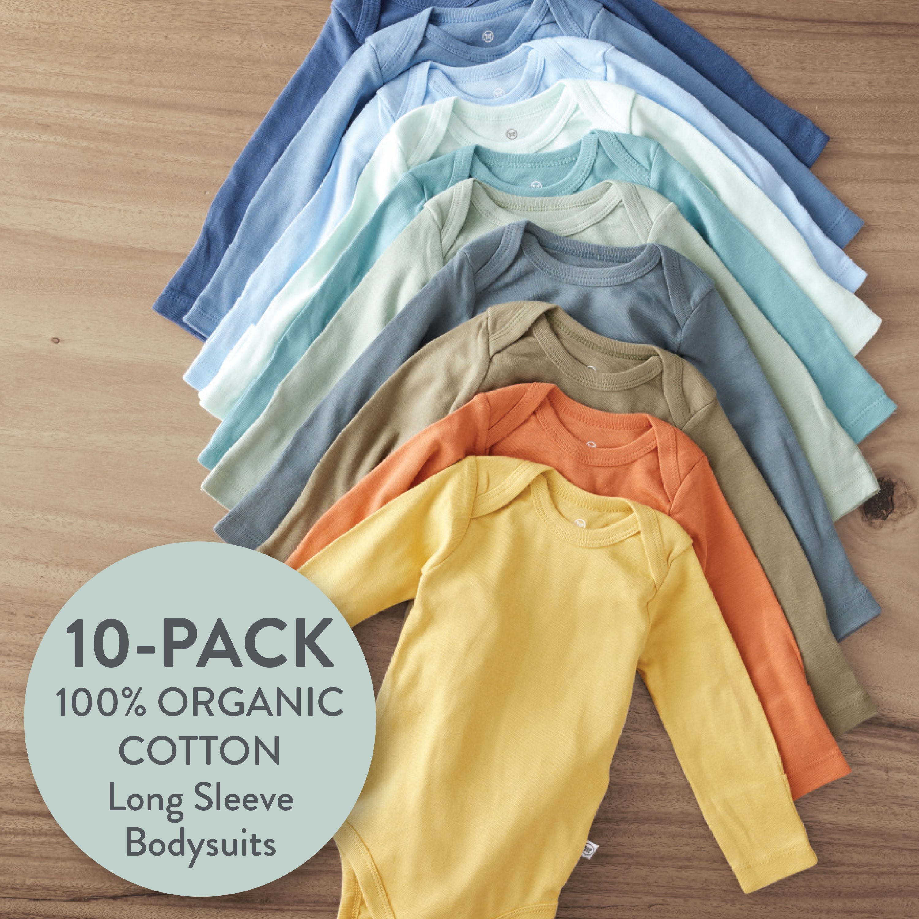 20-Pack Organic Cotton Long Sleeve Bodysuit & Knit Tri-fold Burp Cloth Bundle