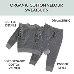 2-Piece Velour Ruffle Front Sweatsuit