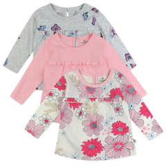 3-Pack Long Sleeve Babydoll Top with Gathered Yoke