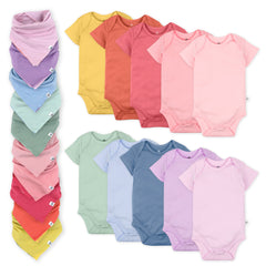 20-Pack Organic Cotton Short Sleeve Bodysuit & Bandana Bib Burp Cloth Bundle