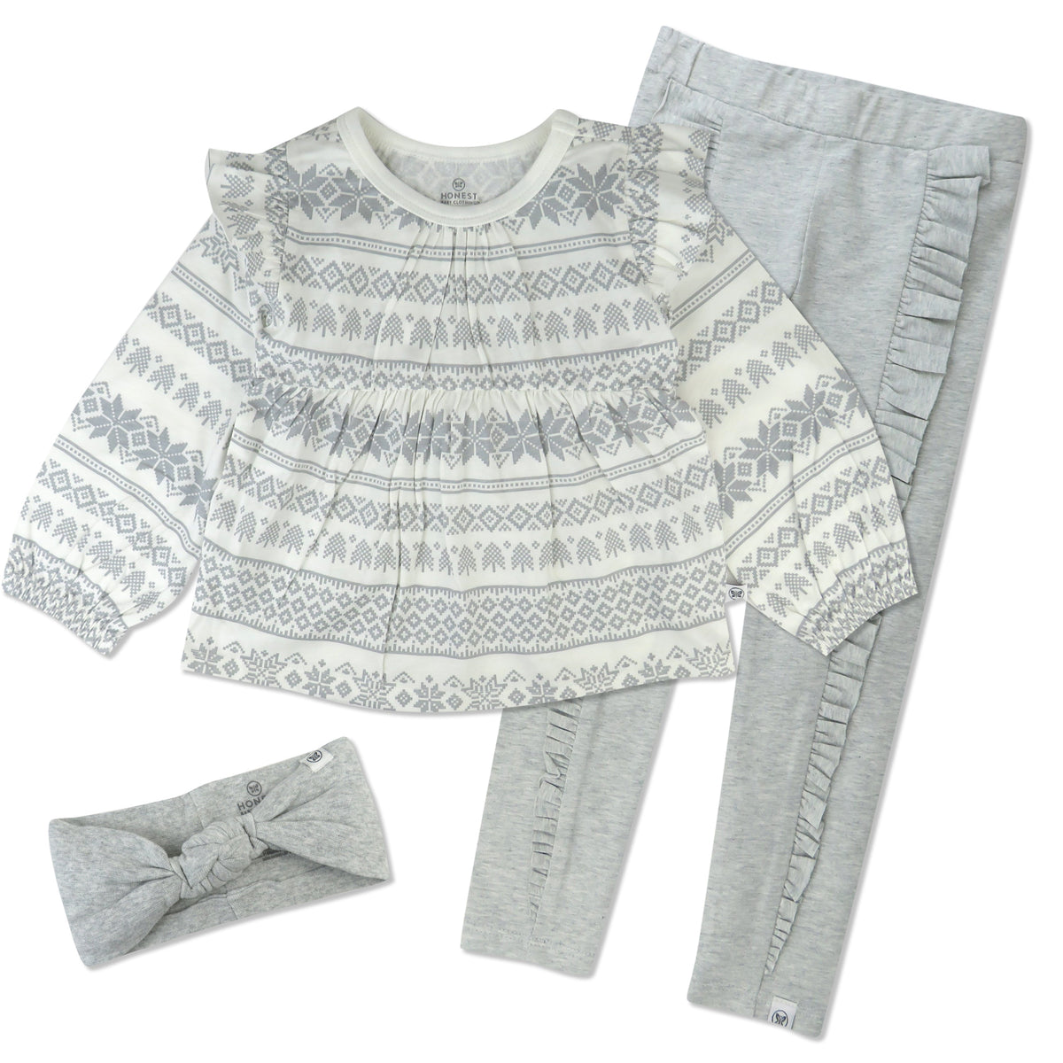 Toddler 3-Piece Ruffle Shoulder Top, Ruffle Front Legging & Headband Set